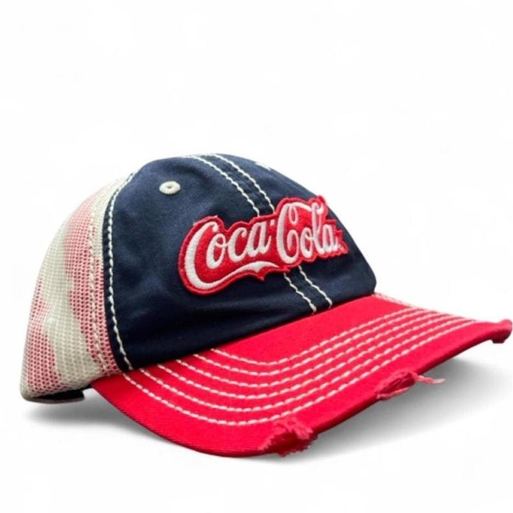 Coca-Cola Trucker Cap Red White & Blue Stars American Flag Snap Back NWOT
